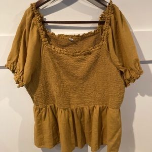 Flowy Gold Off the Shoulder Peasant Top